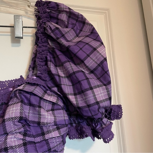 Selkie 2024 Fall Collection BNWT Purple Plaid Puffy Mini Dress with Corset Back - Picture 7 of 12